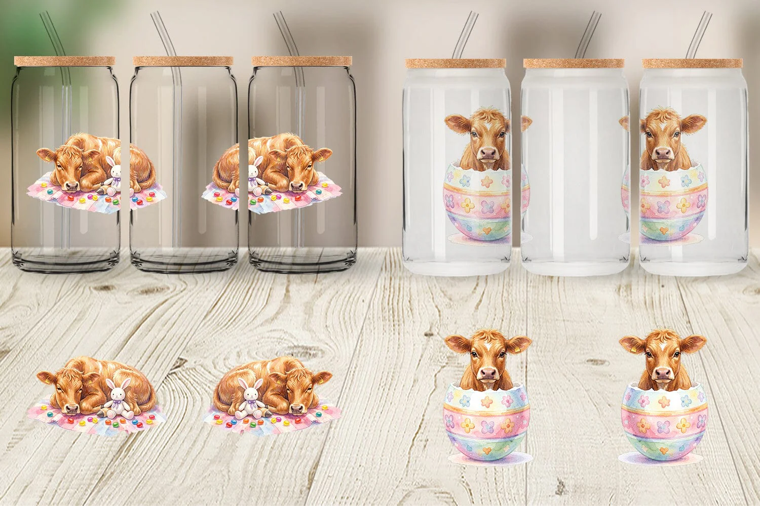 Glass Can Watercolor Highland Cow Easter - Image 4
