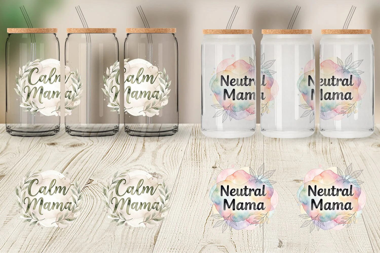 Glass Can Watercolor Neutral Boho Botanical Mama Quotes - Image 2