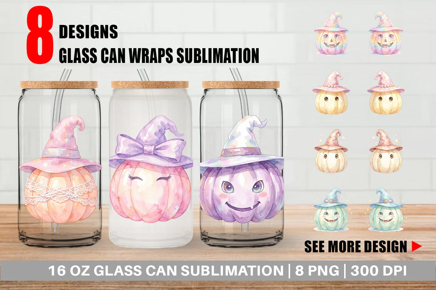 Glass Can Watercolor Pastel Fairytale Witch Hat