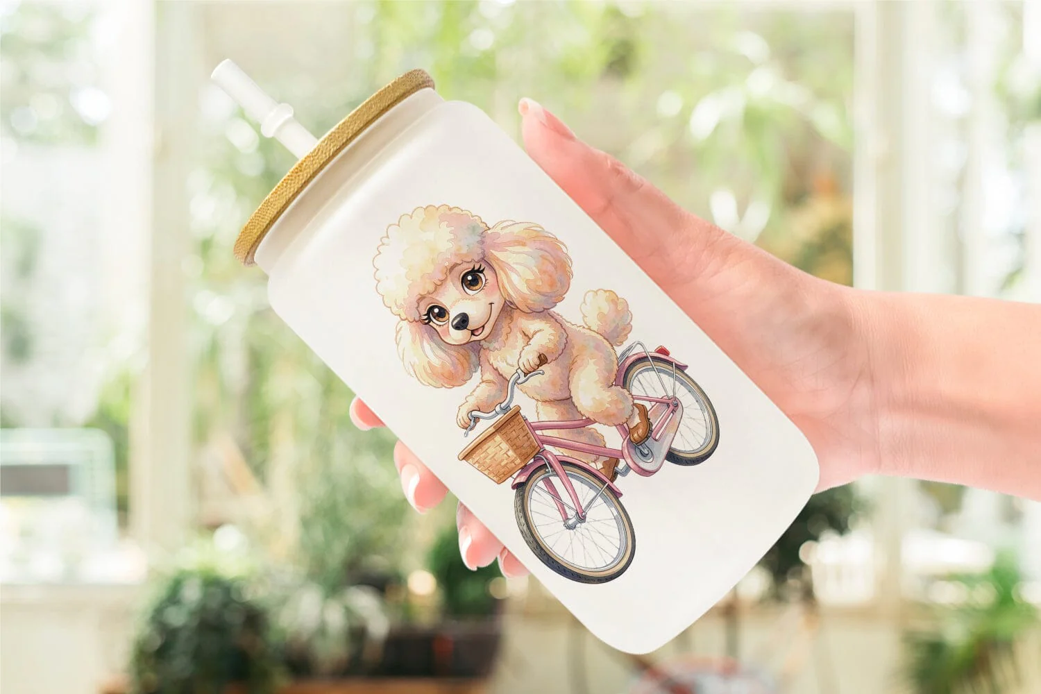 Glass Can Watercolor Puppy Eye Dogs on Bicycle - Image 6