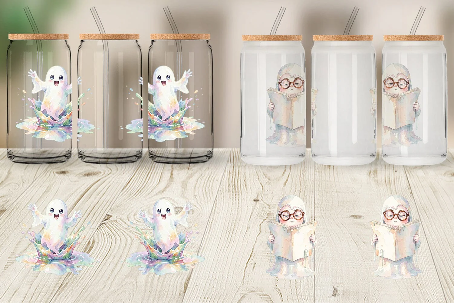 Glass Can Watercolor Rainy Day Ugly Cute Ghost - Image 4