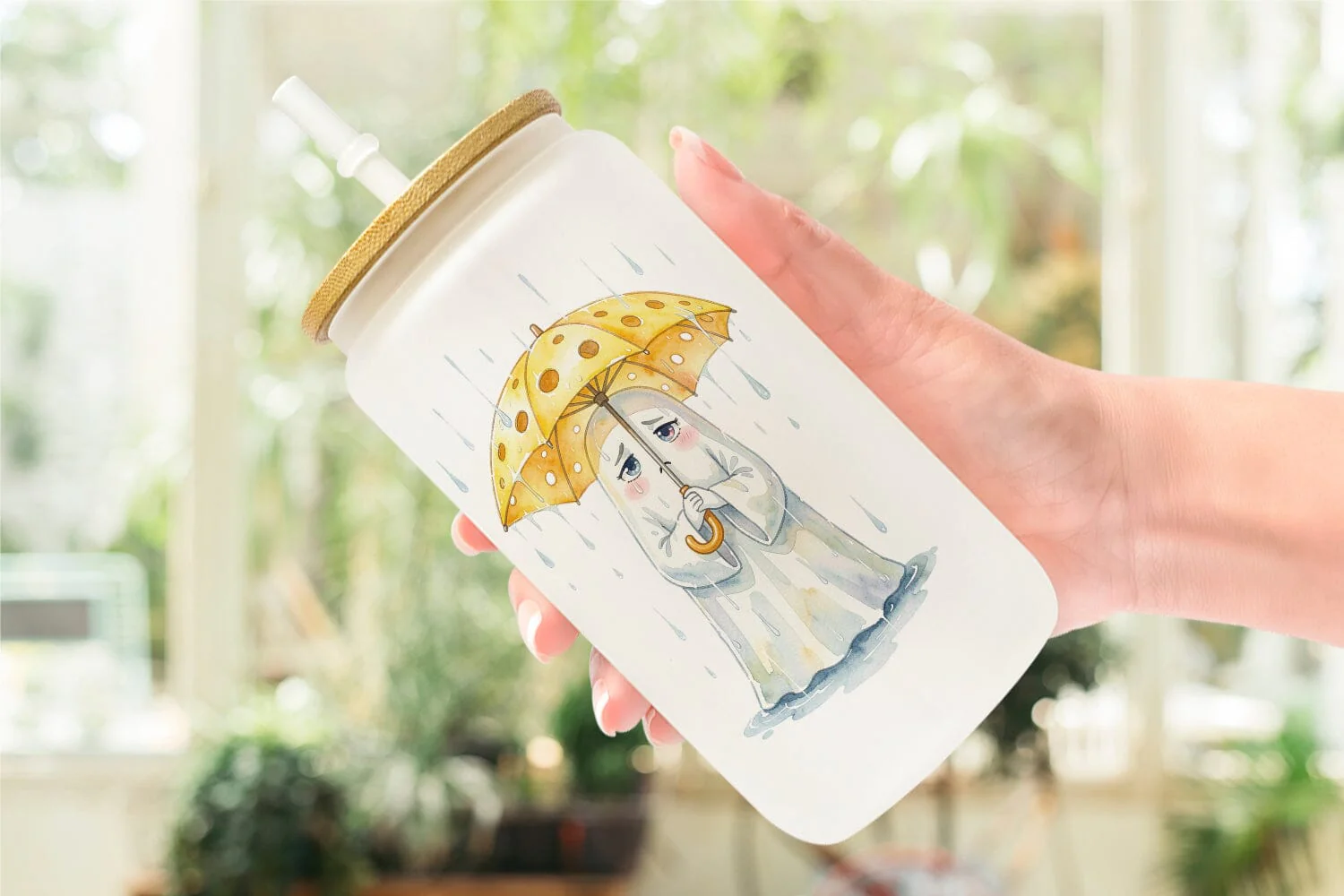 Glass Can Watercolor Rainy Day Ugly Cute Ghost - Image 6