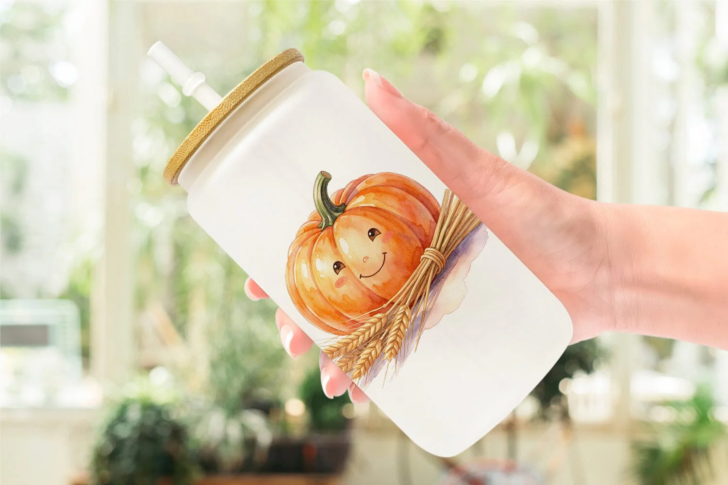 Glass Can Watercolor Rustic Autumn Harvest Pumpkin - Image 6