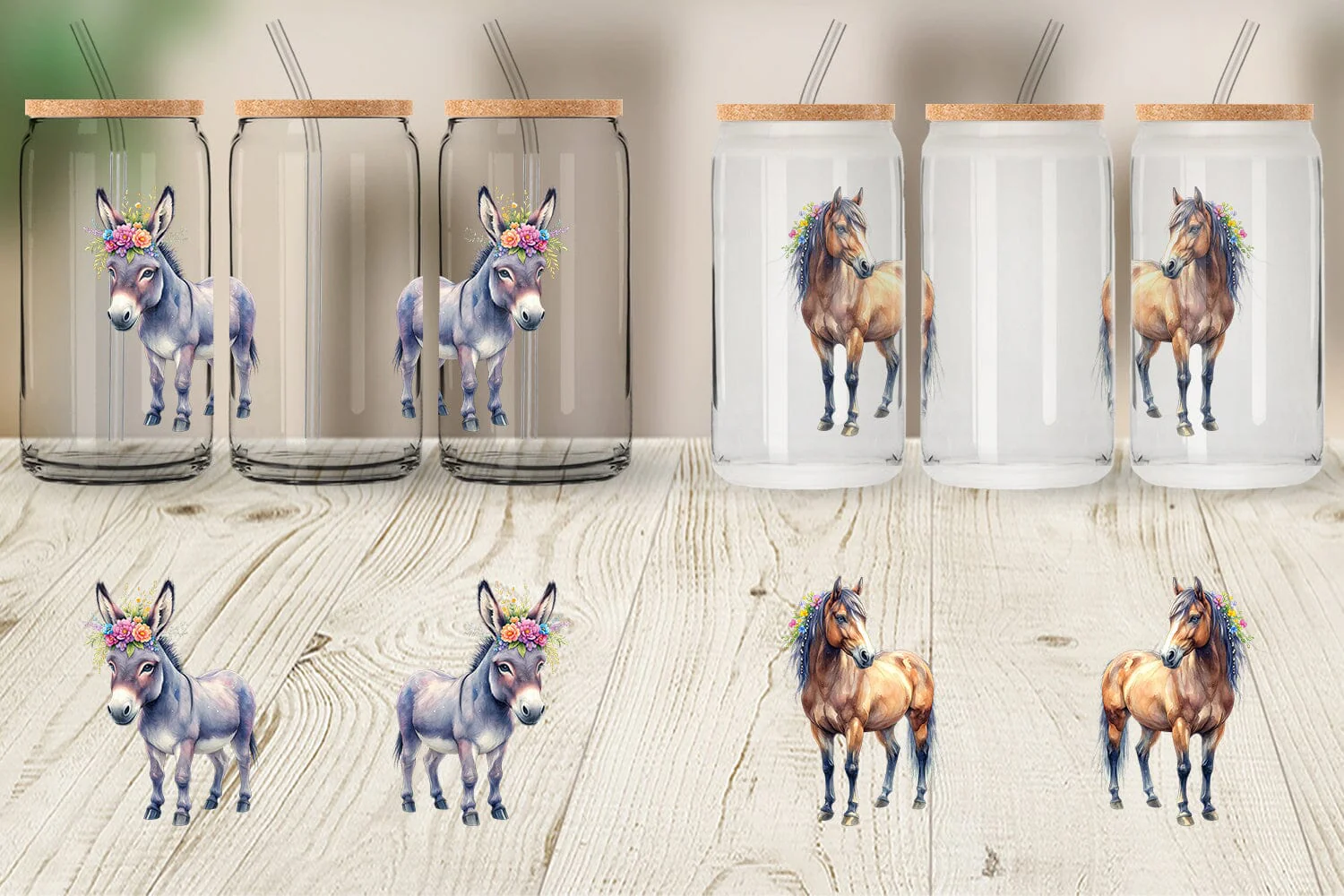 Glass Can Watercolor Rustic Flower Crown Animal - Image 2