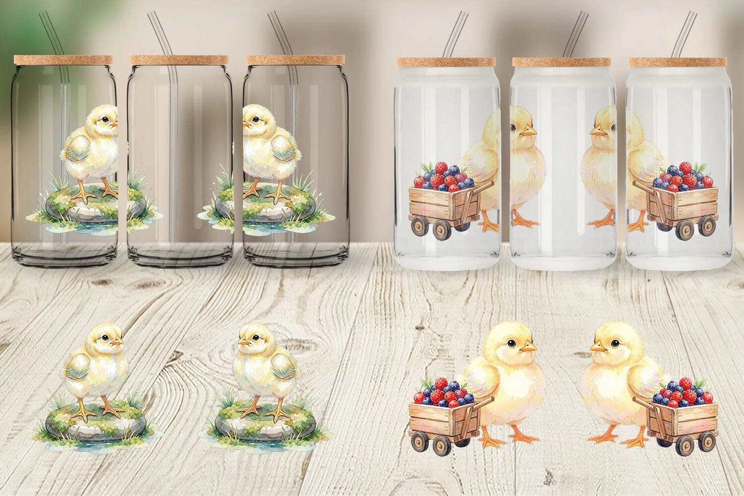 Glass Can Watercolor Rustic Garden Easter Chicks - Image 2