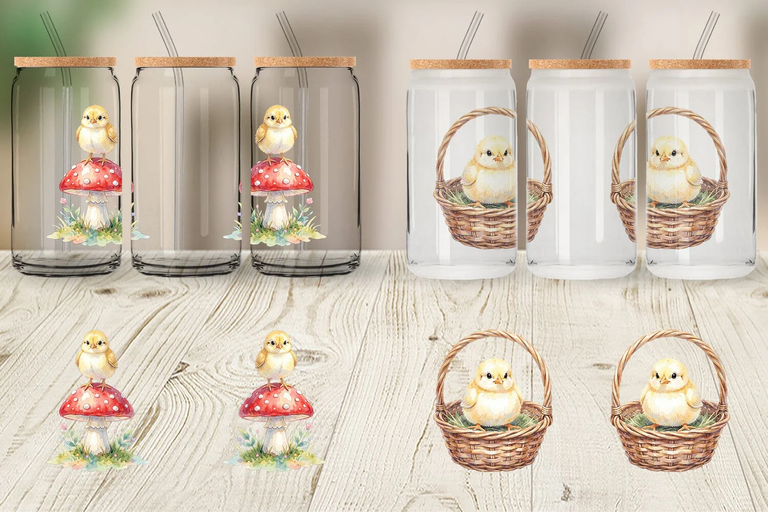 Glass Can Watercolor Rustic Garden Easter Chicks - Image 5