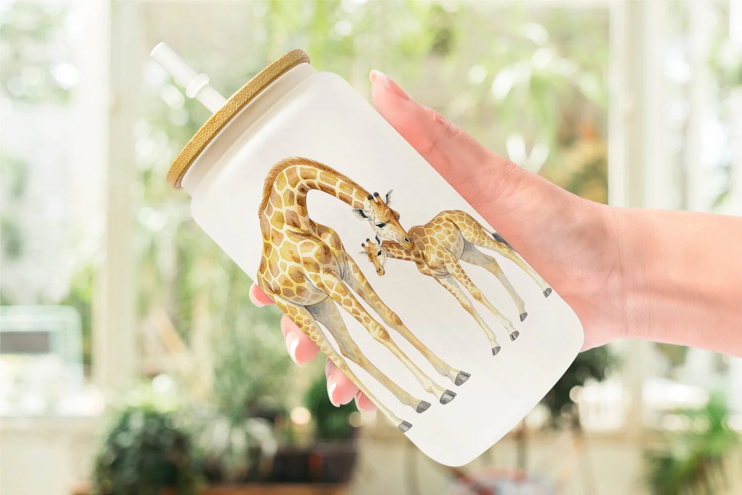 Glass Can Watercolor Safari Mom And Baby Animal - Image 6