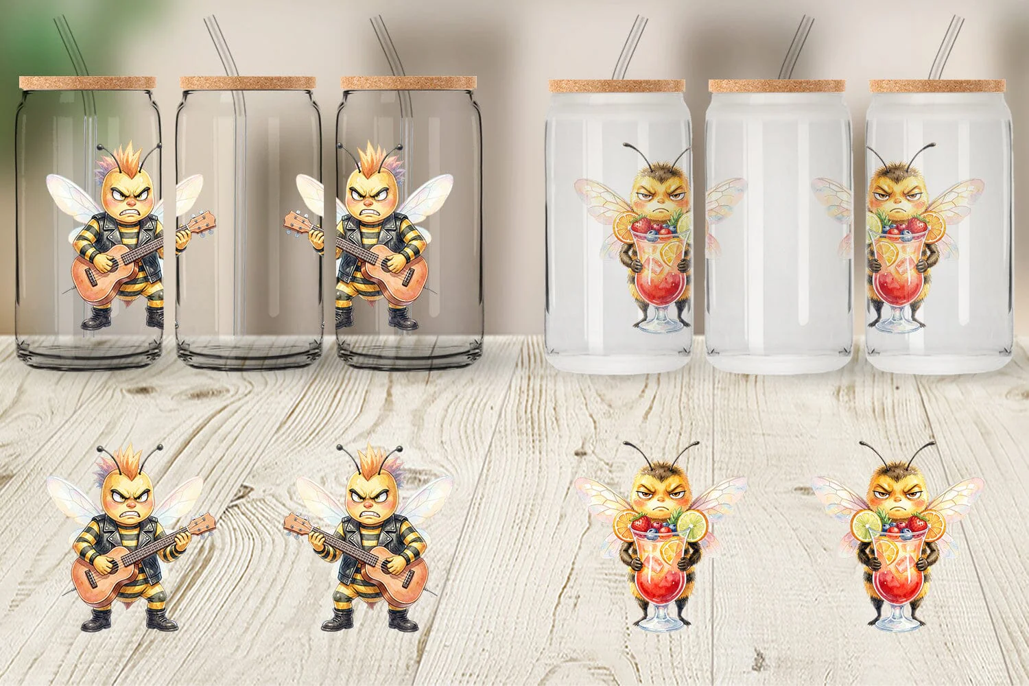 Glass Can Watercolor Sarcastic Rocker Bee Tropical - Image 5