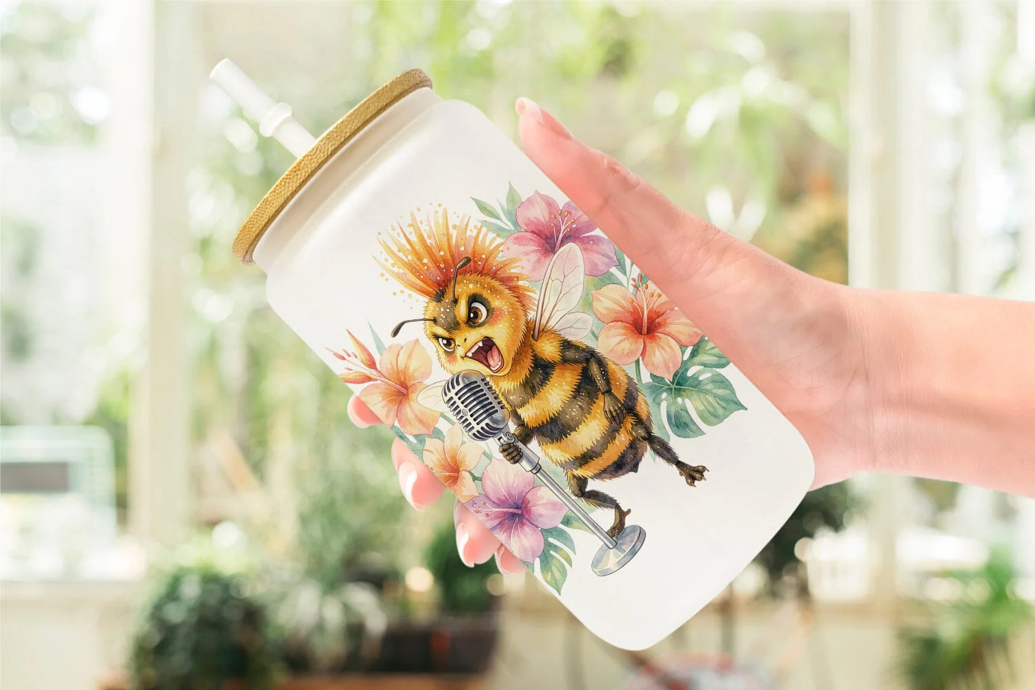Glass Can Watercolor Sarcastic Rocker Bee Tropical - Image 6