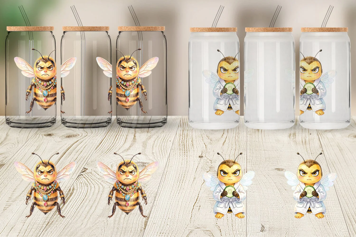 Glass Can Watercolor Sassy Queen Bee Vacation Art - Image 3