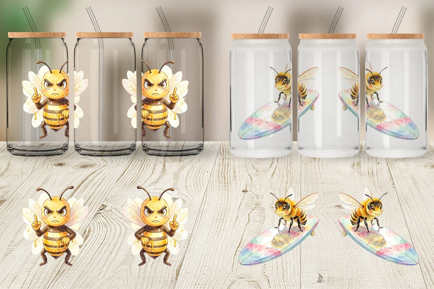 Glass Can Watercolor Sassy Queen Bee Vacation Art - Image 5
