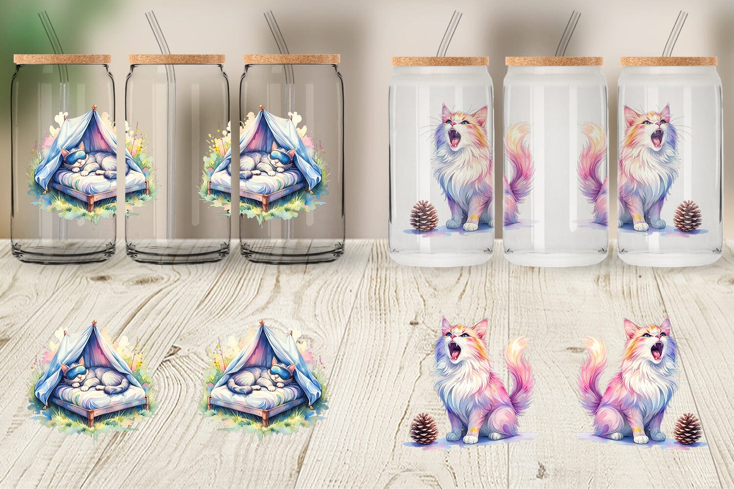 Glass Can Watercolor Sassy Sarcastic Camping Cat - Image 4
