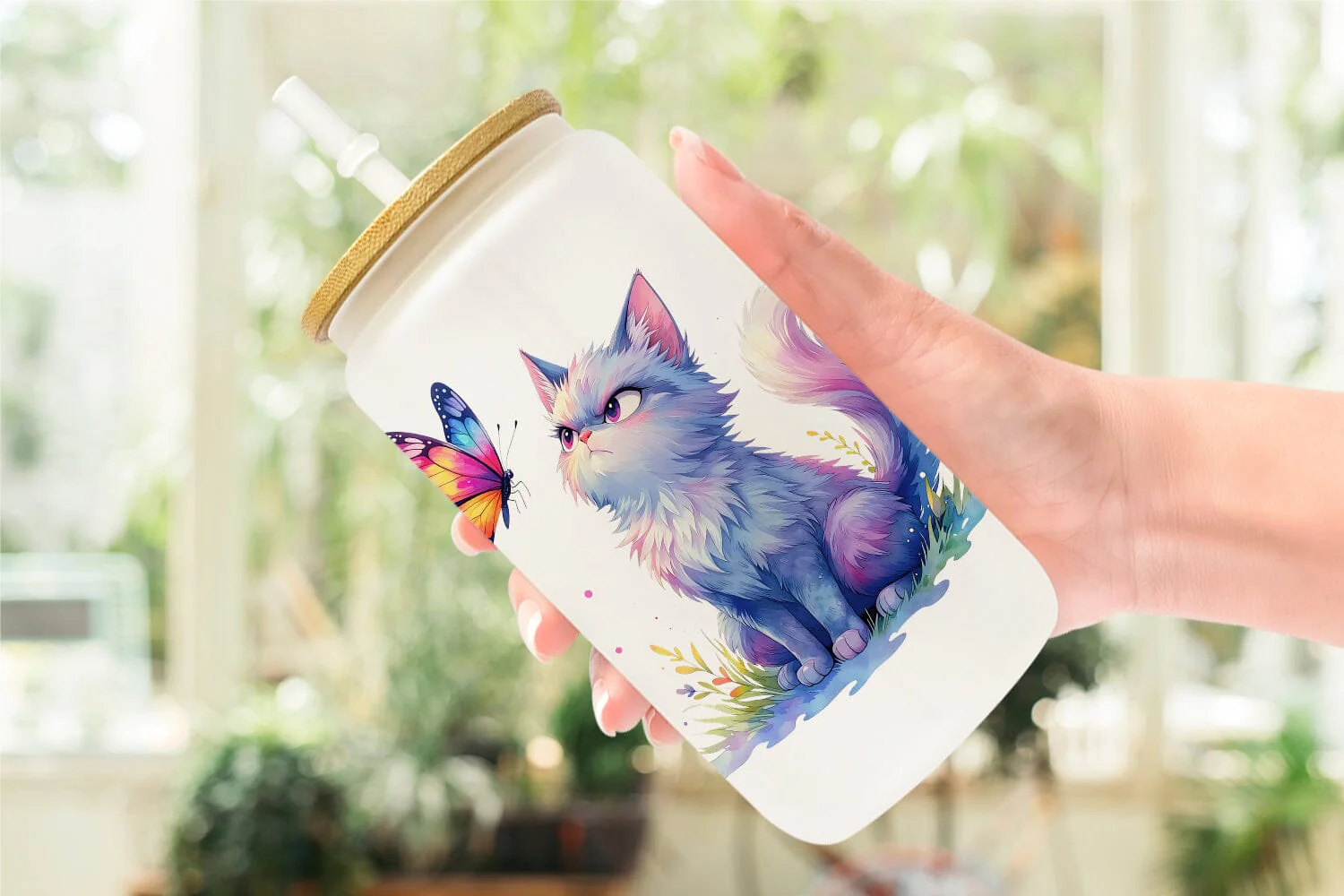 Glass Can Watercolor Sassy Sarcastic Camping Cat - Image 6