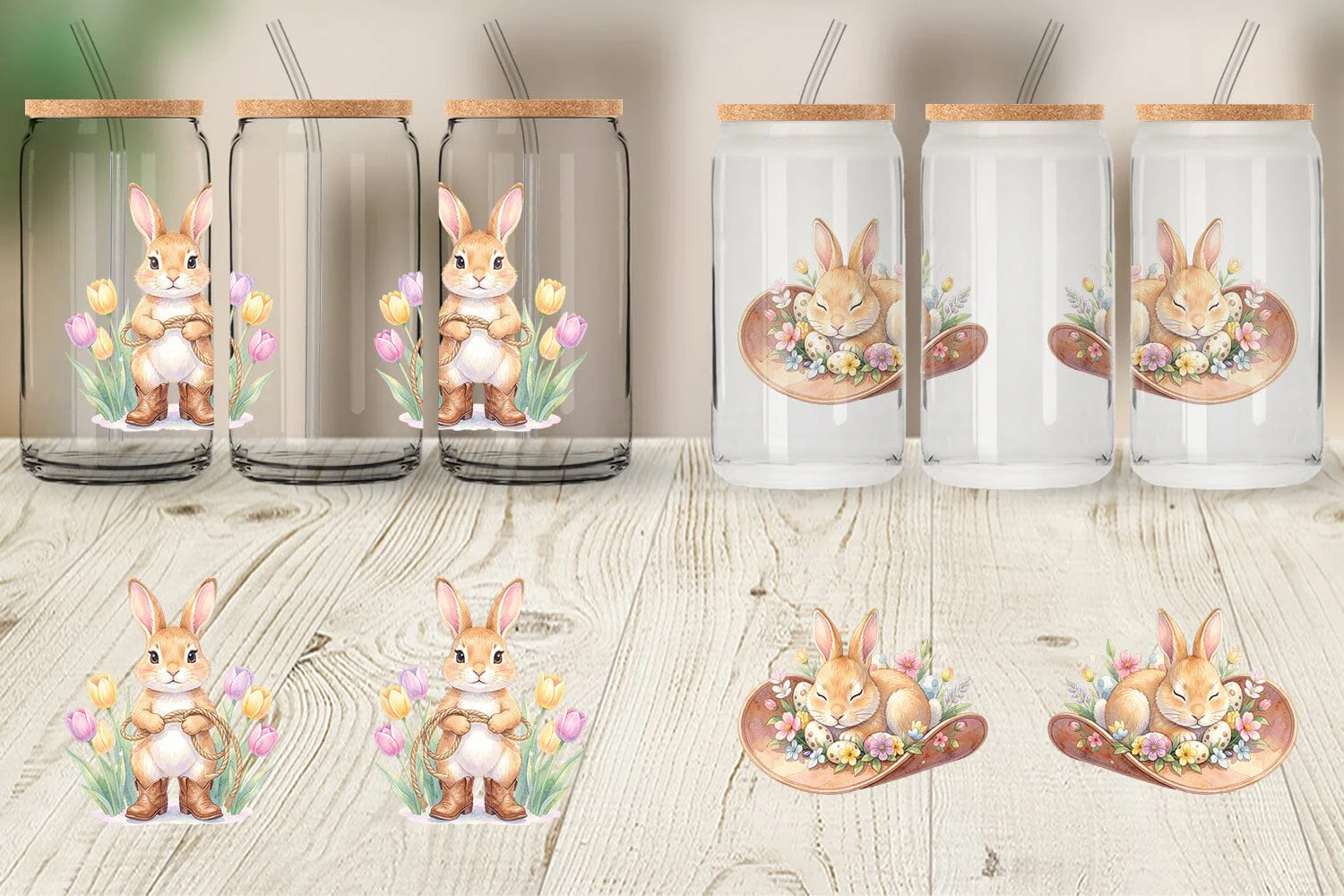 Glass Can Watercolor Western Cowboy Bunny Easter - Image 4