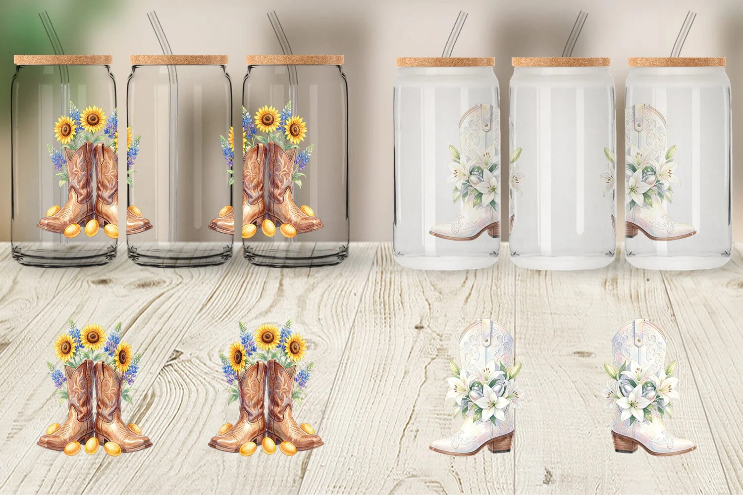Glass Can Watercolor Western Easter Cowboy Boots - Image 2