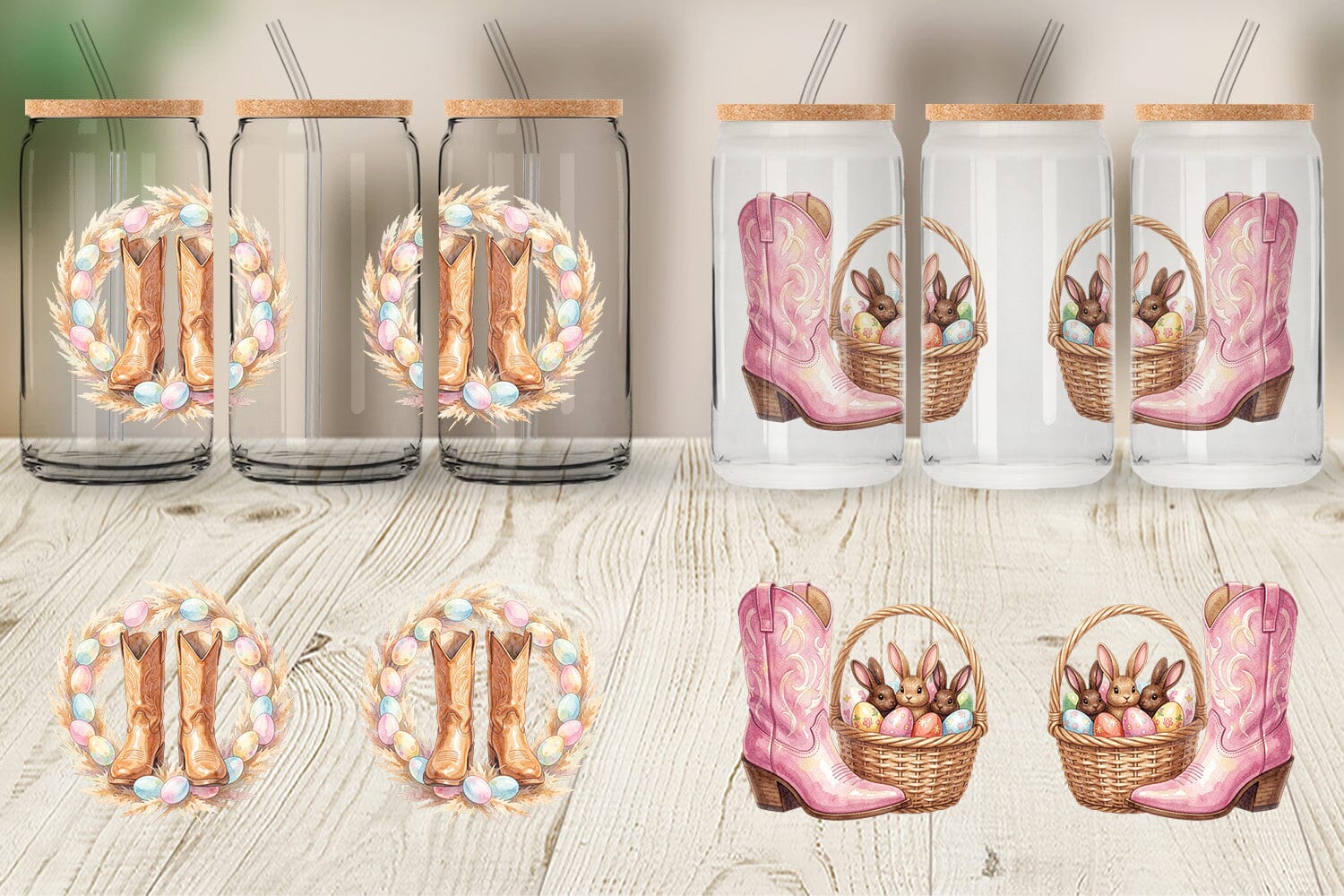 Glass Can Watercolor Western Easter Cowboy Boots - Image 4