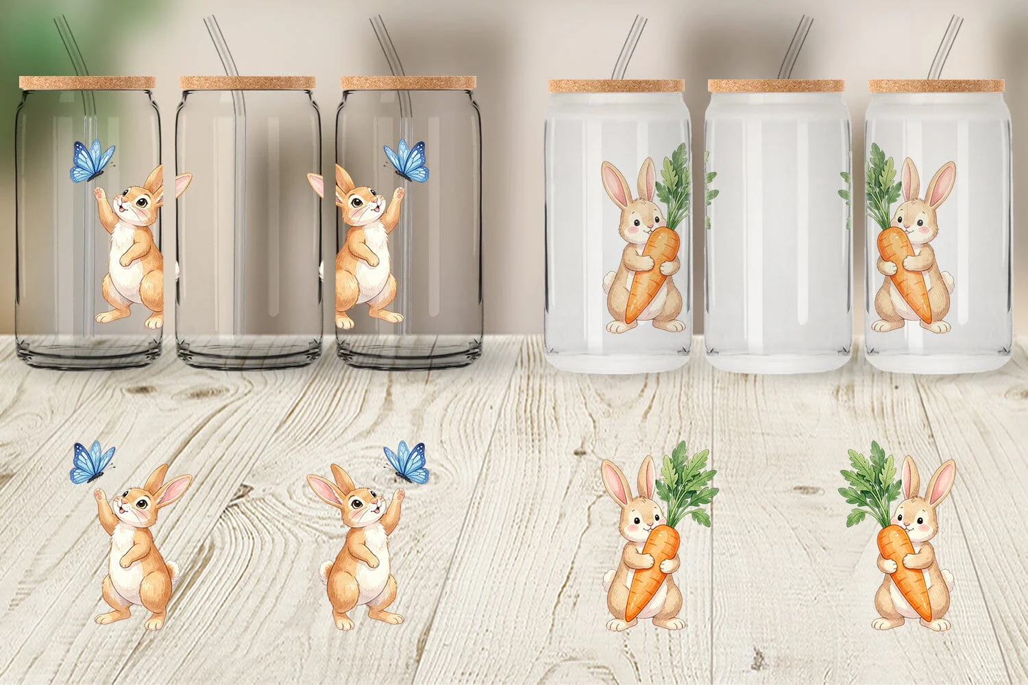Glass Can Watercolor Whimsical Spring Bunny Art - Image 4
