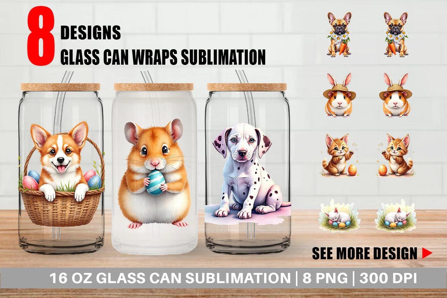 Glass Can Whimsical Easter Pets