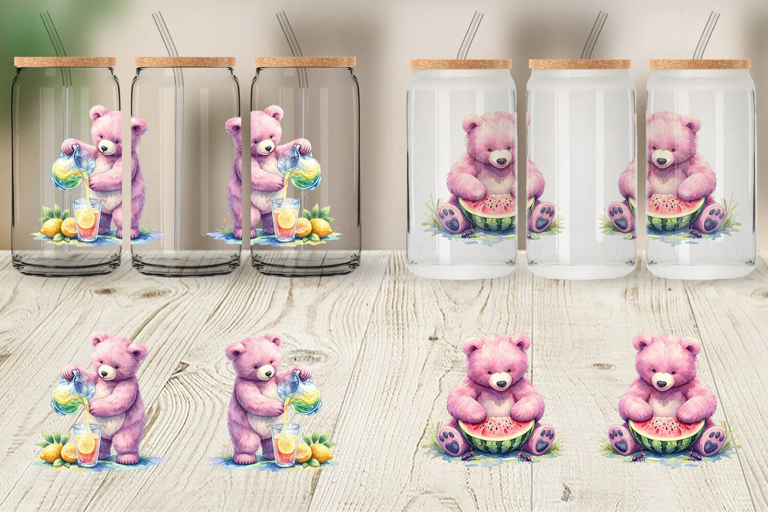 Glass Can Woodland Mama Bear Watercolor - Image 5