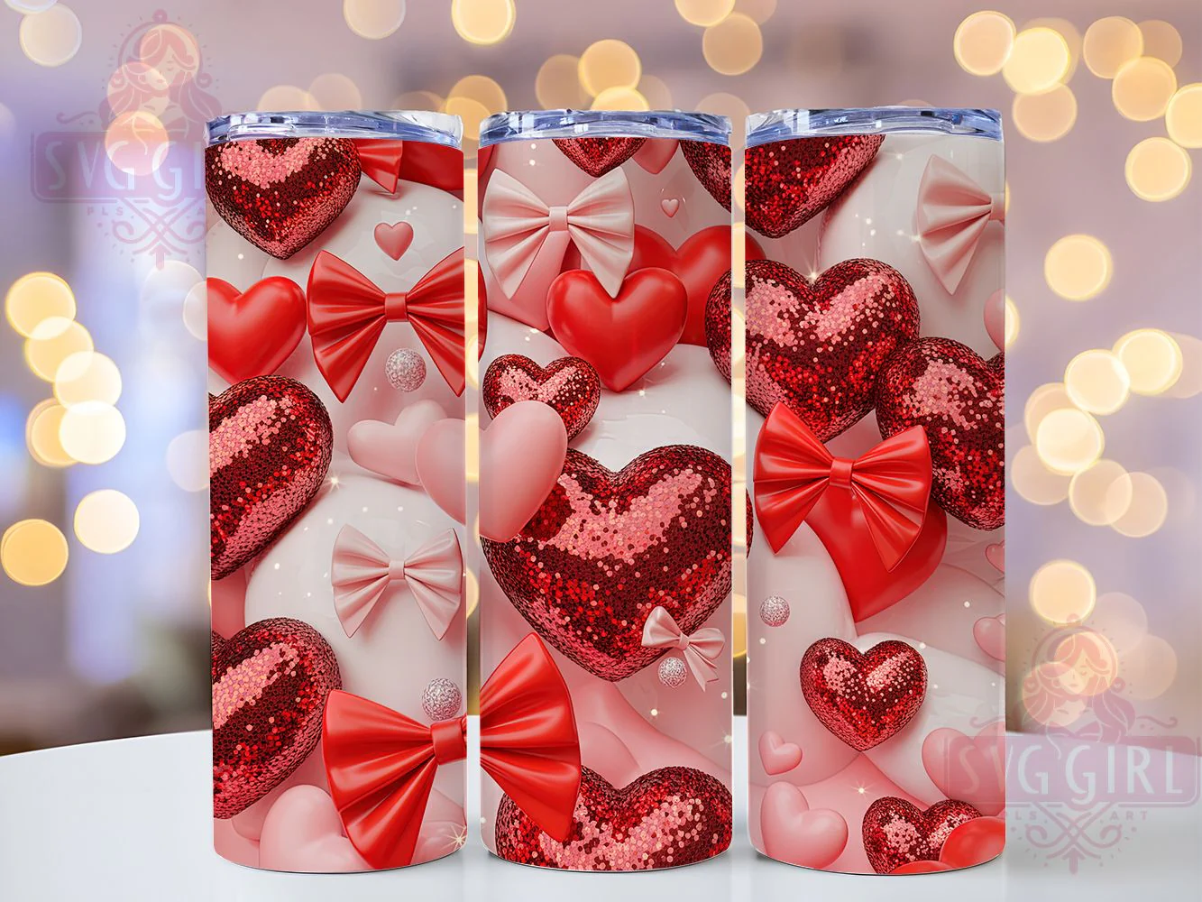 Glitter Coquette Heart Tumbler, Valentine Theme, Coquette Heart, Romantic Design, Pink Glow, 20Oz Tumbler, Sublimation Wrap