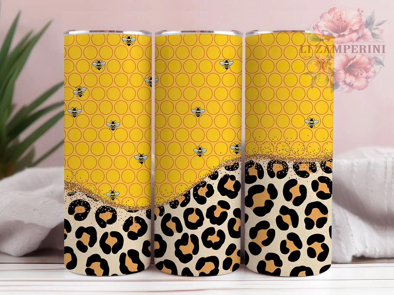 Glitter Honey Leopard Bee Tumbler, Honey Leopard Tumbler, Animal Print Wrap, Stylish 20oz Wrap, Sublimation Design, Trendy Gift Idea, Inspirational Nature Tumbler