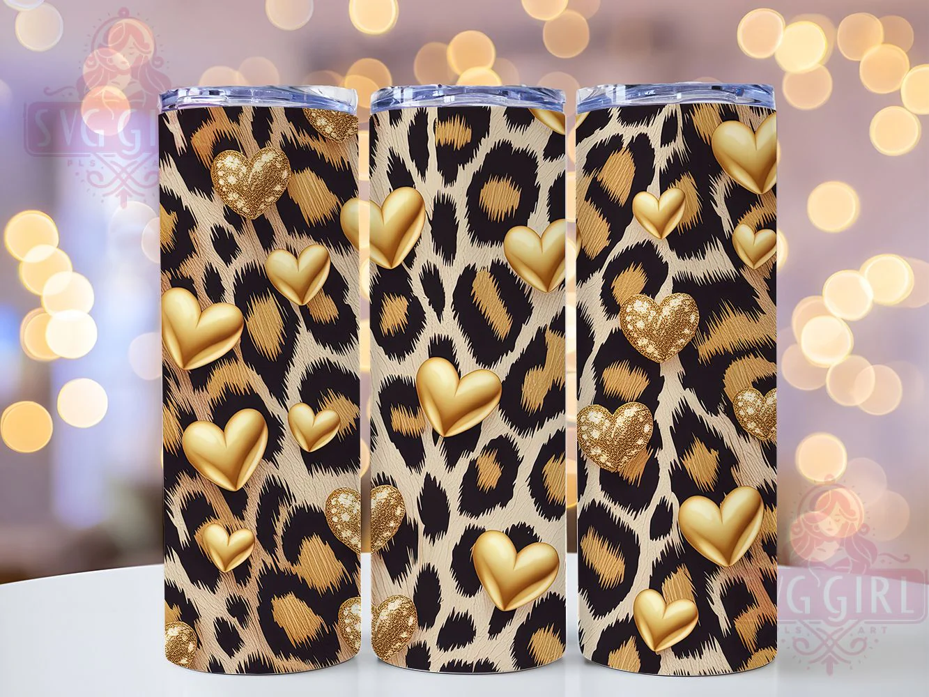 Glitter Leopard Heart Tumbler, Valentine Heart Motif, Glam Chic Wrap, Romantic Sparkle Style, Bold Animal Print Design, Seamless Artistic Pattern, Trendy Glamorous Theme, 20Oz Tumbler, Sublimation