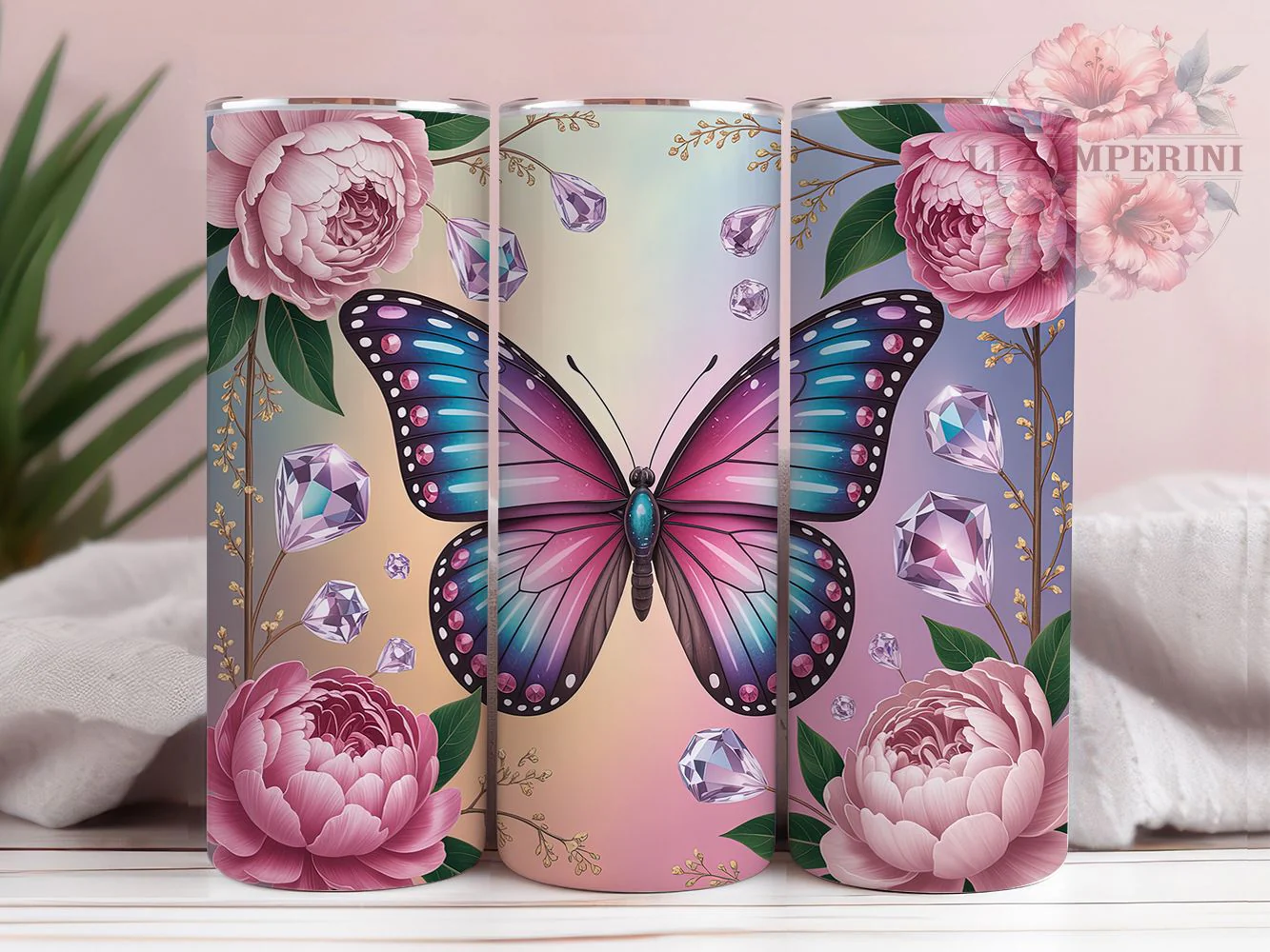 Glitter Pink Teal Butterfly Tumbler, Glitter Wildflower Tumbler, Sparkling Butterfly Wrap, Whimsical Floral Wrap, Artistic Glitter Wrap, Sublimation Design, Trendy Gift Idea