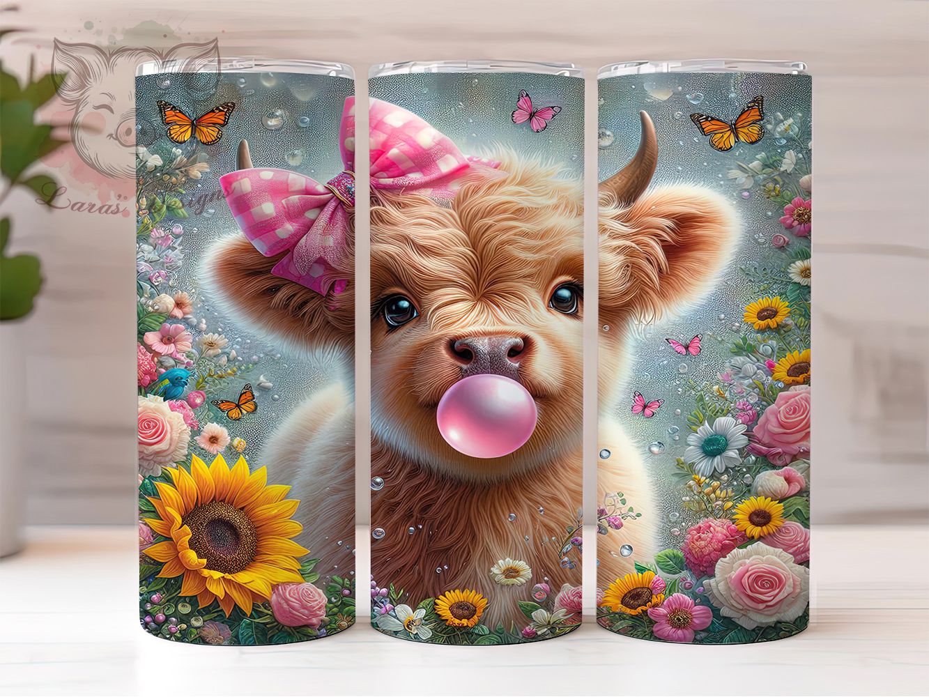Glitter Sunflower Highland Cow Tumbler, Highland Cow Floral Tumbler, Rustic Cow Wrap, Whimsical Sunflower Wrap, Country Farm Animal Wrap, Sublimation Design, Trendy Gift Idea