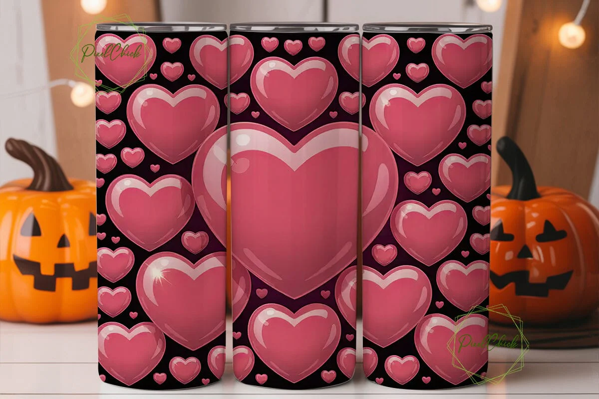 Glossy Pink Hearts 20oz Tumbler Wrap - Image 2