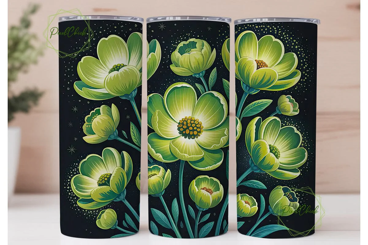 Glowing Green Flowers 20oz Tumbler Wrap