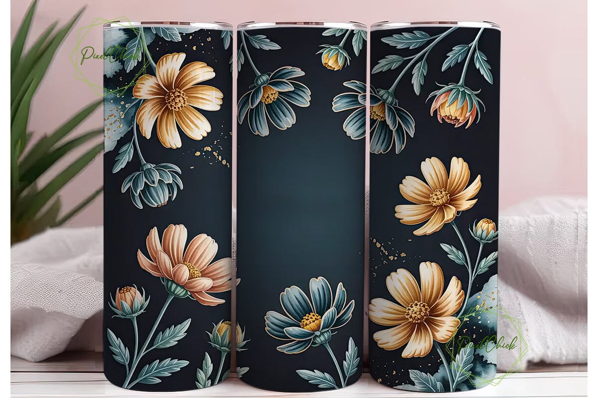 Gold Cosmos on Navy 20oz Tumbler Wrap