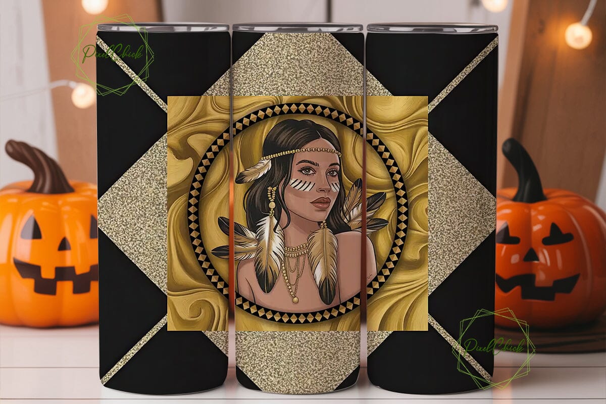 Gold Tribal Woman 20oz Tumbler Wrap - Image 2
