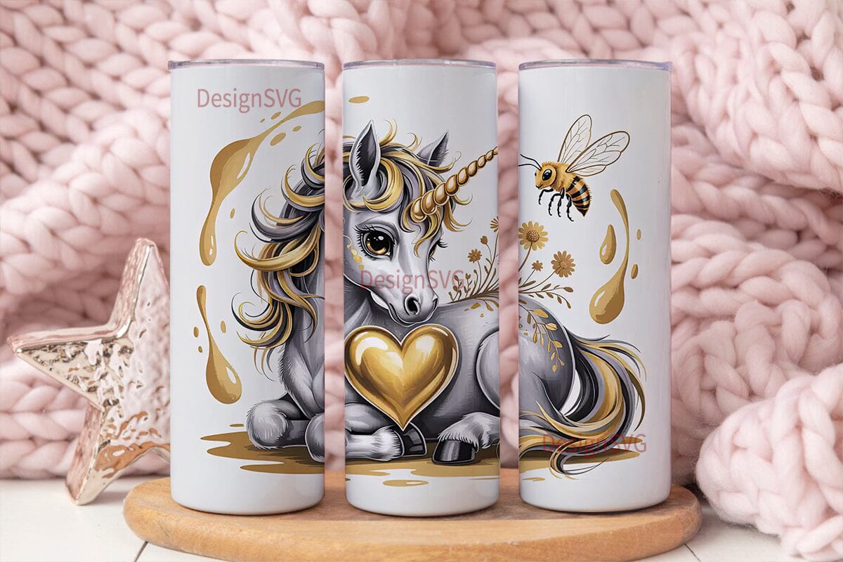 Golden Unicorn & Bee 20oz Tumbler Design