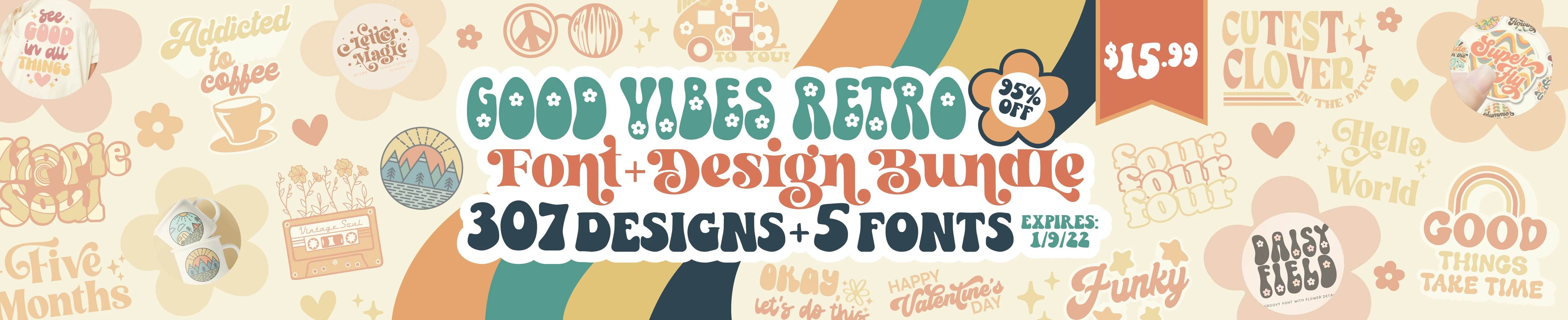 Good Vibes Retro Font + Design Bundle - Image 2