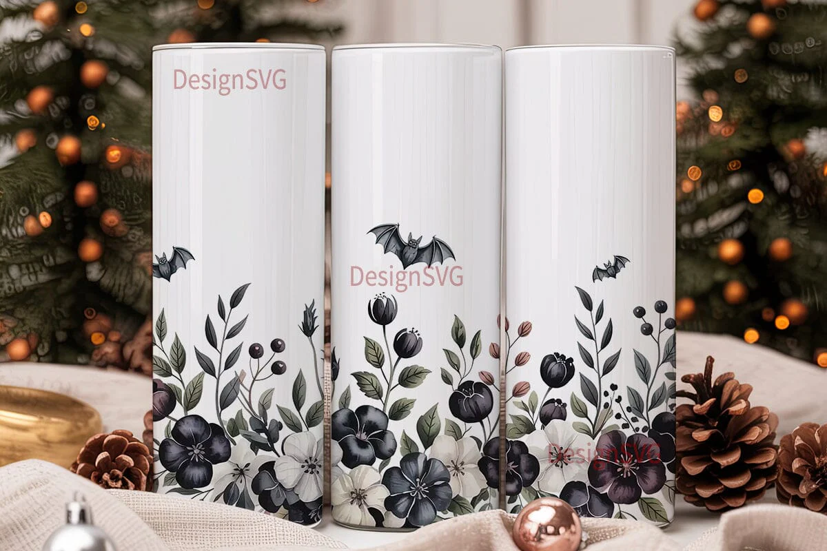 Gothic Black Floral 20oz Tumbler Wrap - Image 2