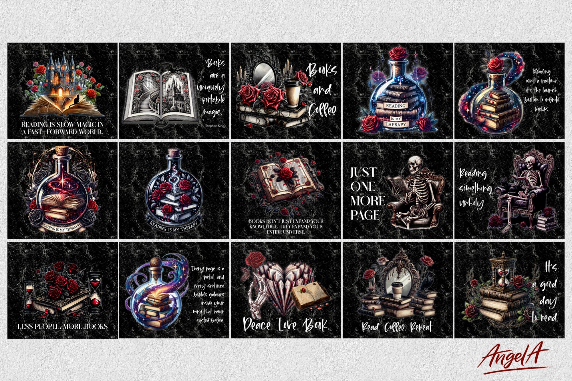 Gothic Book Lover tumbler wrap bundle Book lover quotes PNG - Image 3