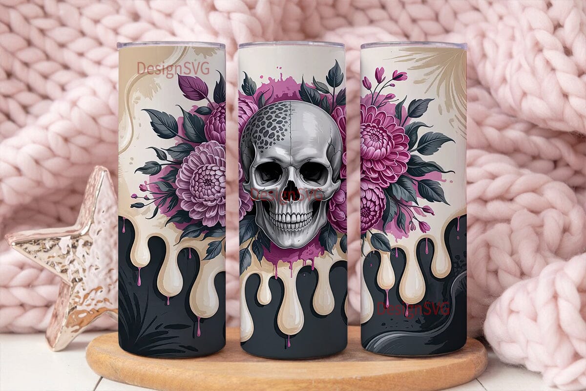 Gothic Floral Skull 20oz Tumbler Wrap