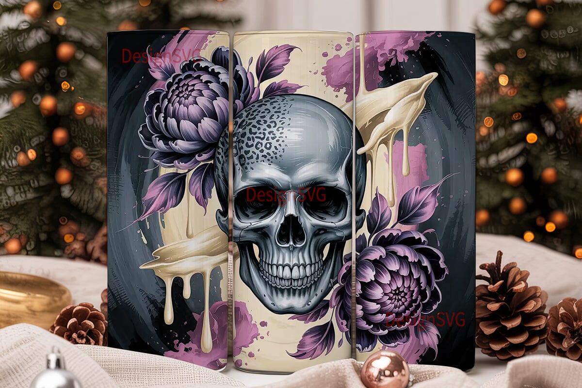 Gothic Floral Skull 20oz Tumbler Wrap - Image 2