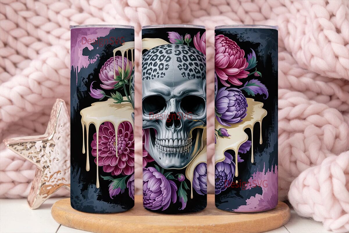 Gothic Floral Skull 20oz Tumbler Wrap
