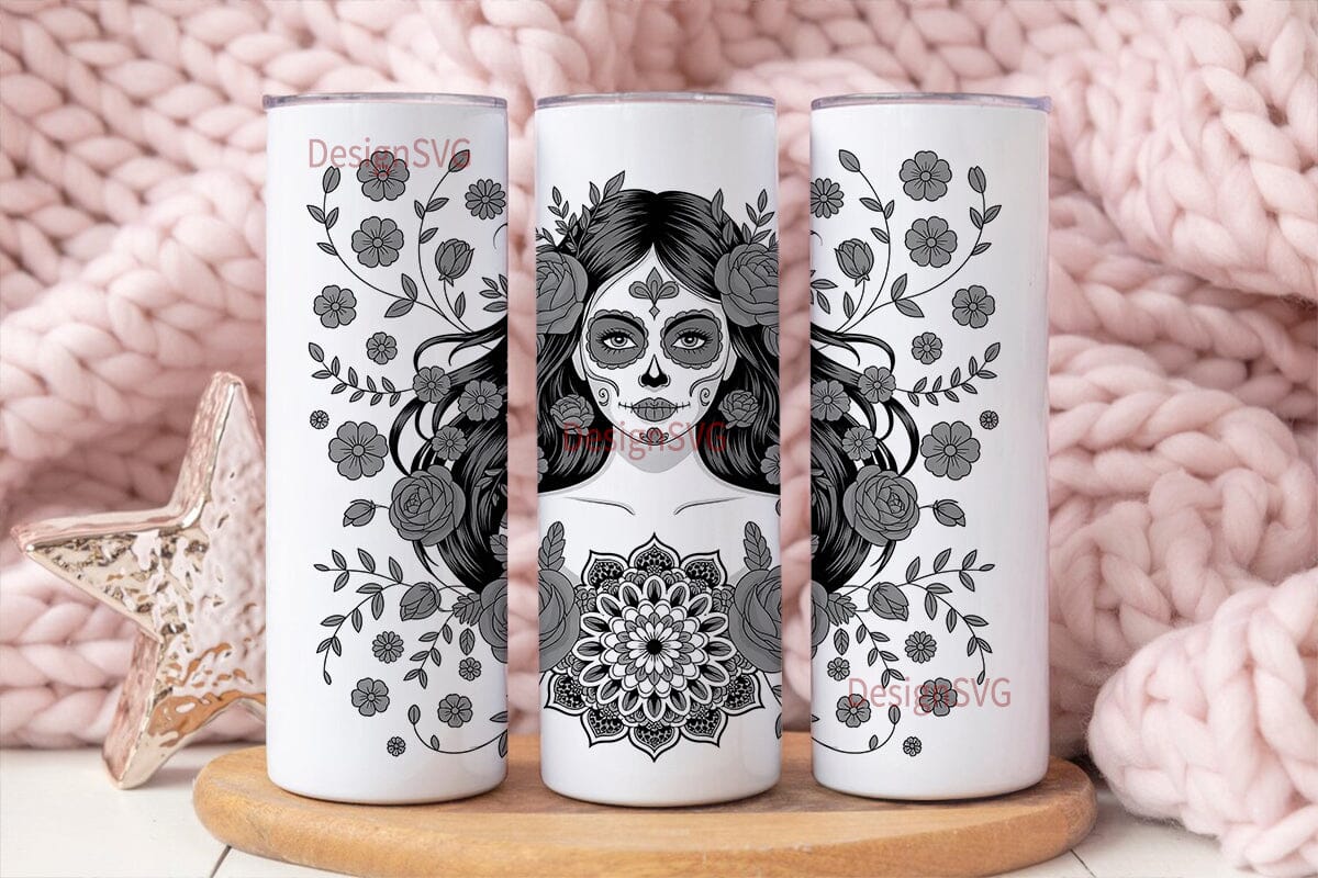 Gothic Sugar Skull Floral 20oz Tumbler