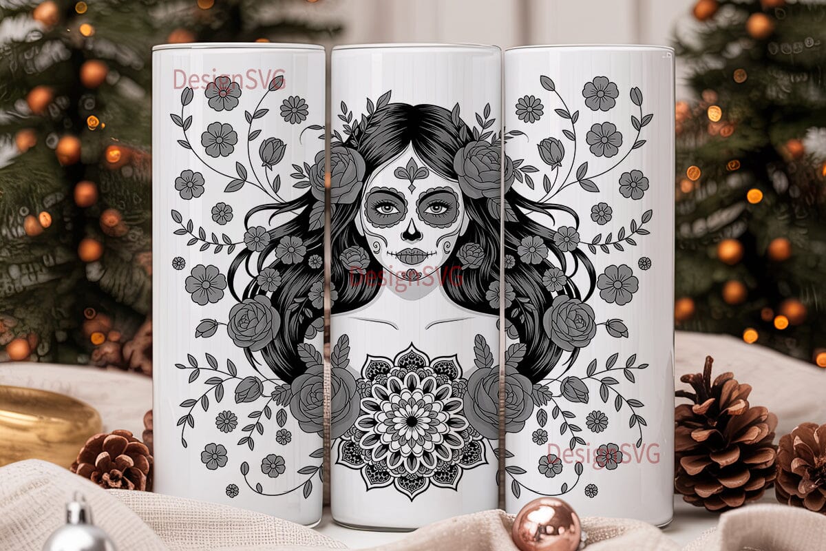 Gothic Sugar Skull Floral 20oz Tumbler - Image 2