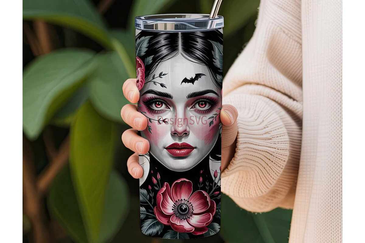 Gothic Vampire Eyes Floral 20oz Tumbler - Image 3