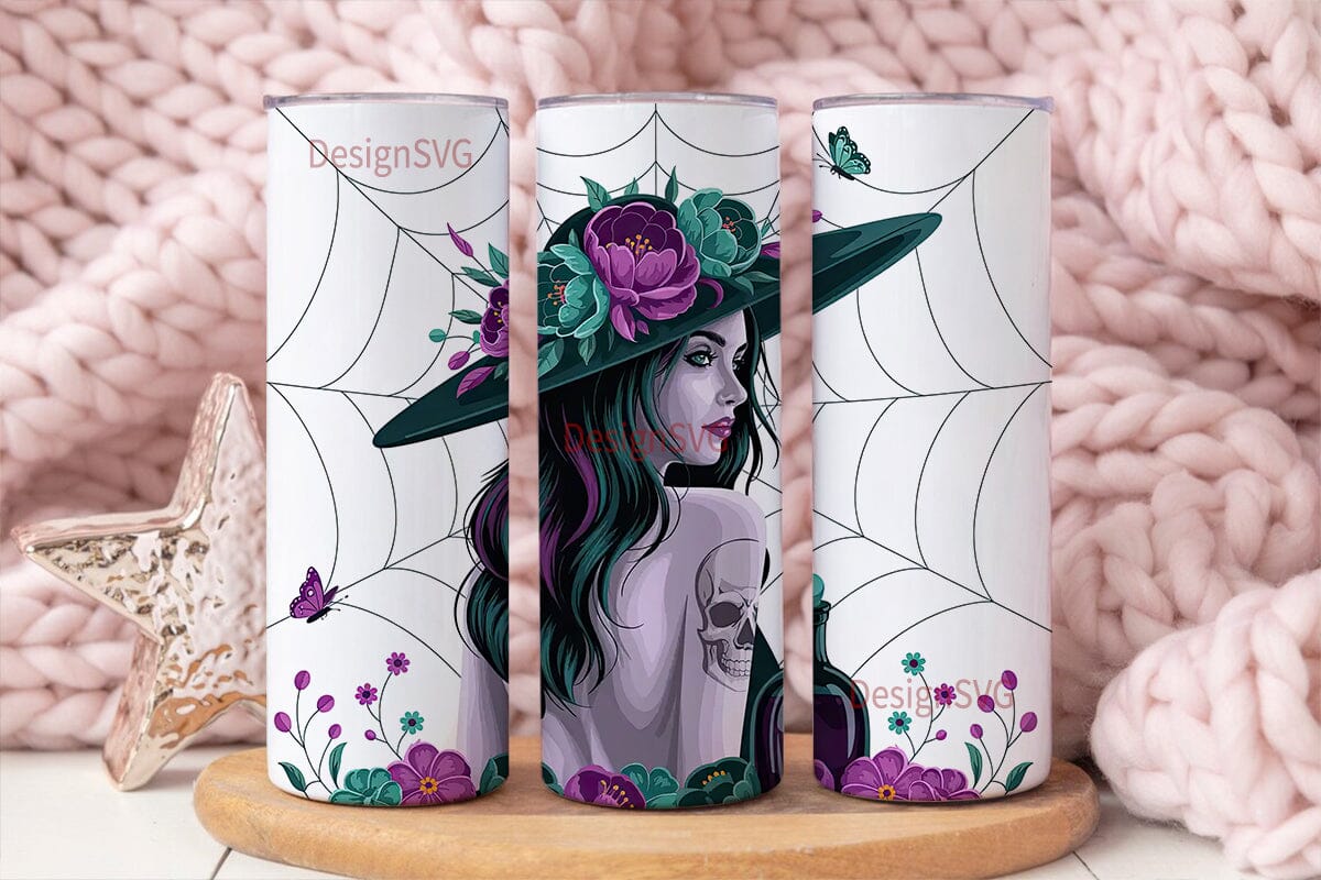Gothic Witch Floral Skull 20oz Tumbler