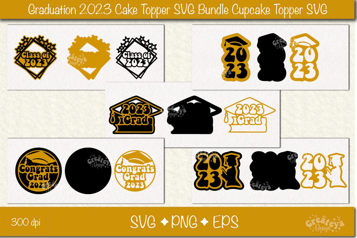 Graduation 2023 cake topper Bundle| Cupcake topper congrats| Graduation Papercut SVG - Image 2