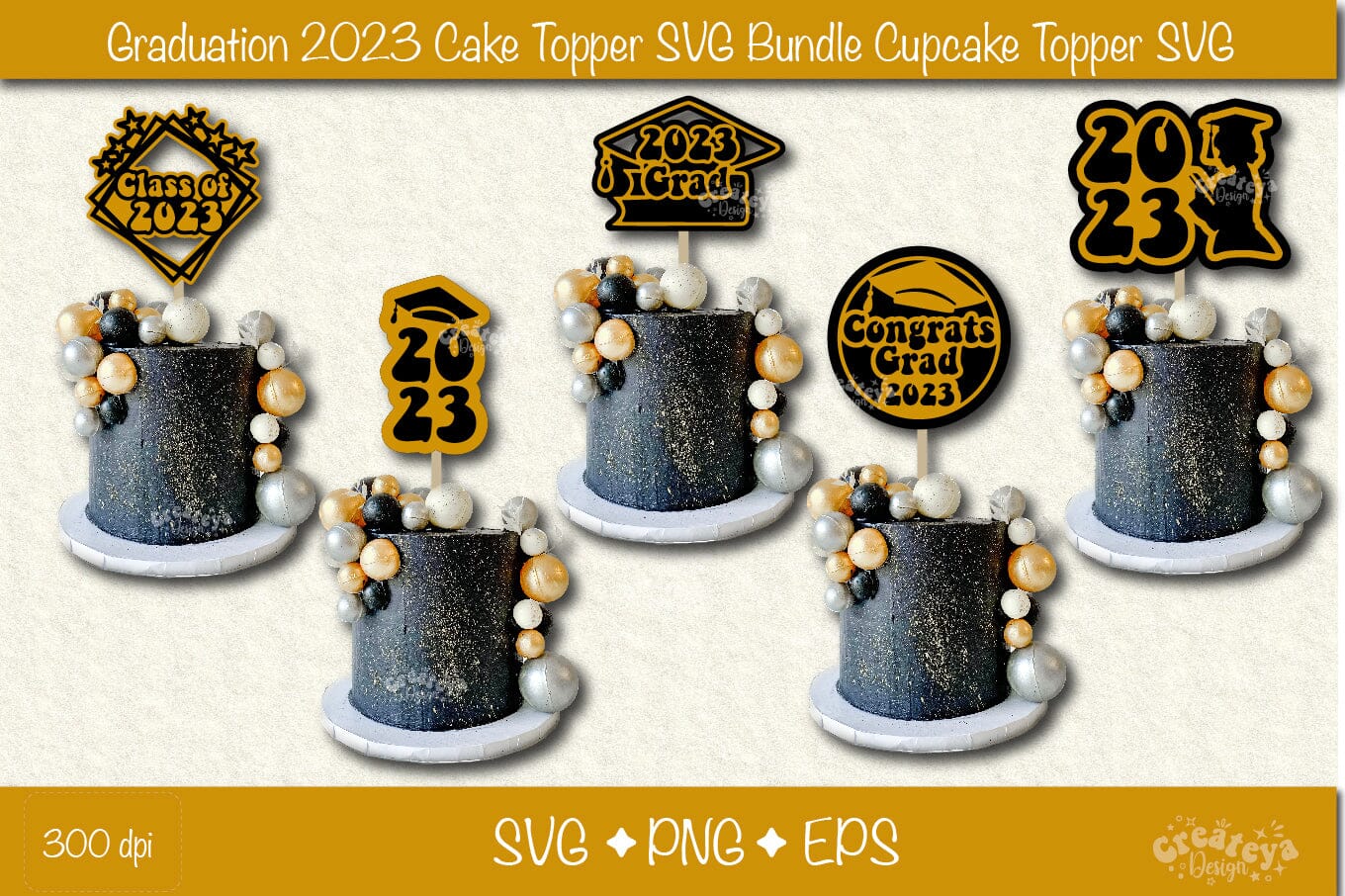 Graduation 2023 cake topper Bundle| Cupcake topper congrats| Graduation Papercut SVG - Image 3