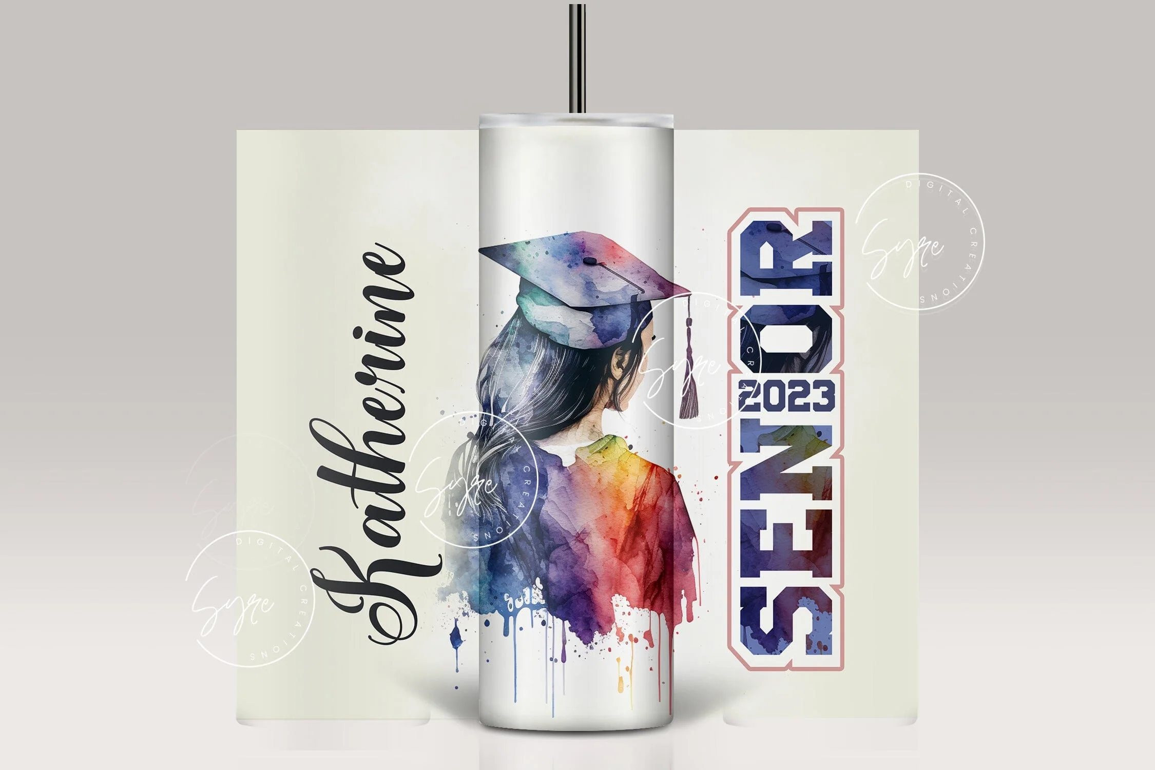 Graduation 2023 Tumbler, Add Your Own Text, Senior 2023 Tumbler, 20oz Skinny Tumbler, Watercolor Design, Graduation Wrap, Digital Download - Image 3
