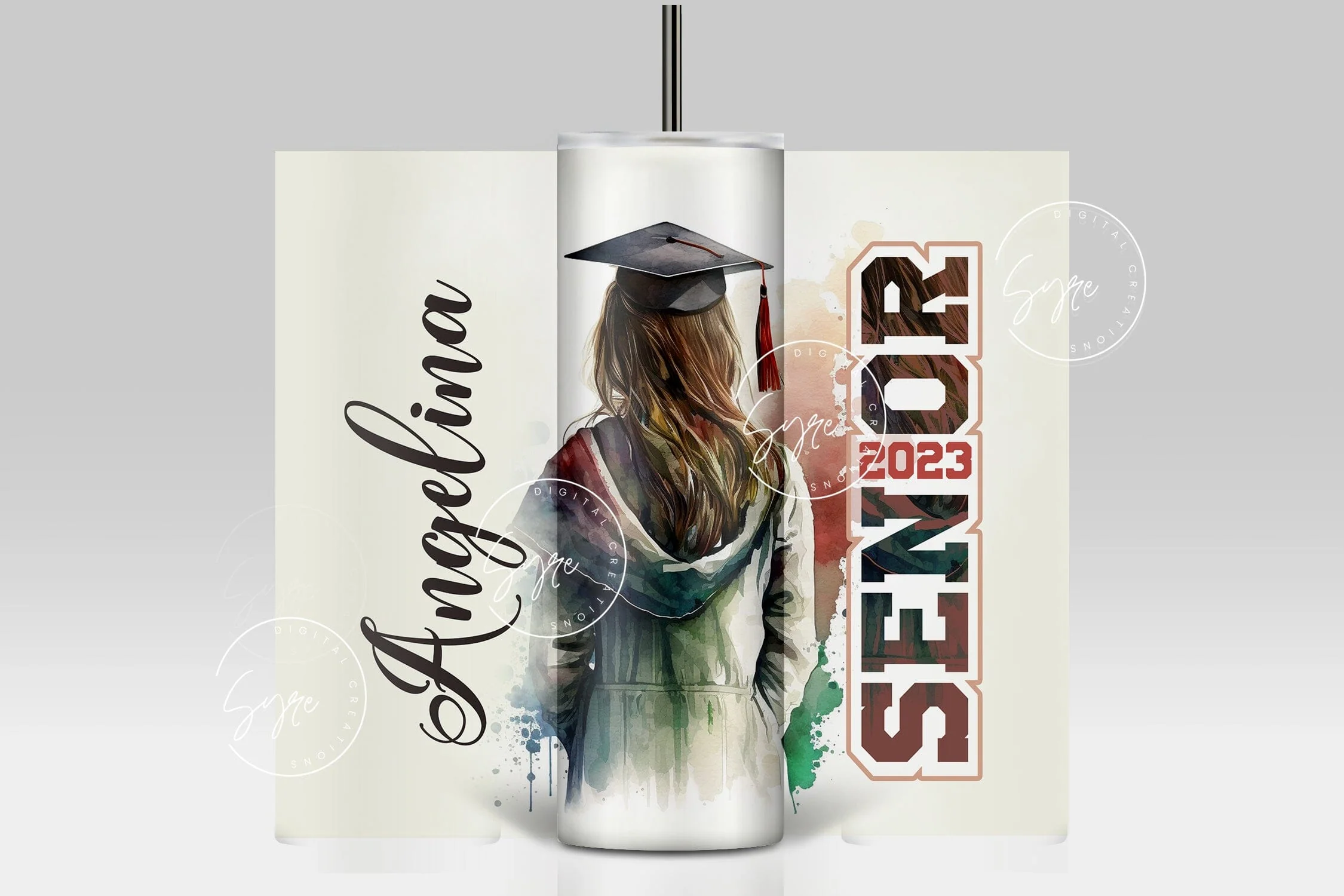 Graduation 2023 Tumbler, Add Your Own Text, Senior 2023 Tumbler, 20oz Skinny Tumbler, Watercolor Design, Graduation Wrap, Digital Download - Image 3