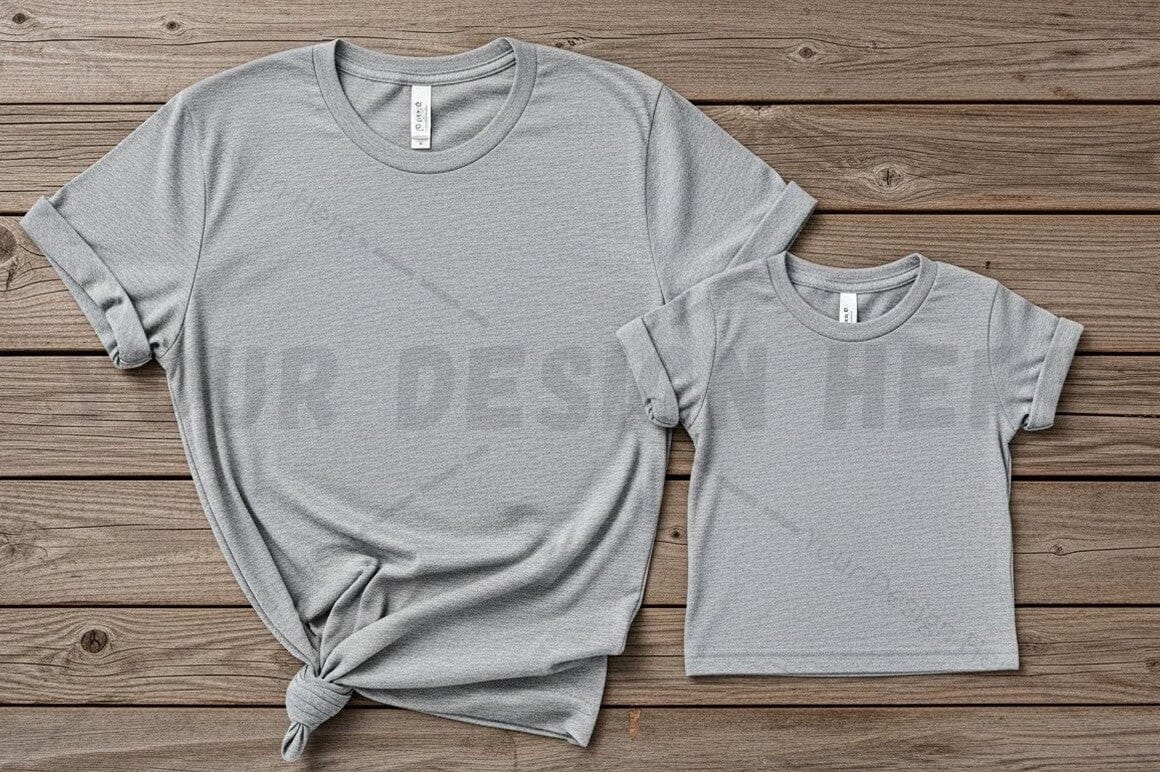 Gray t-shirt mockup design for adult and child
