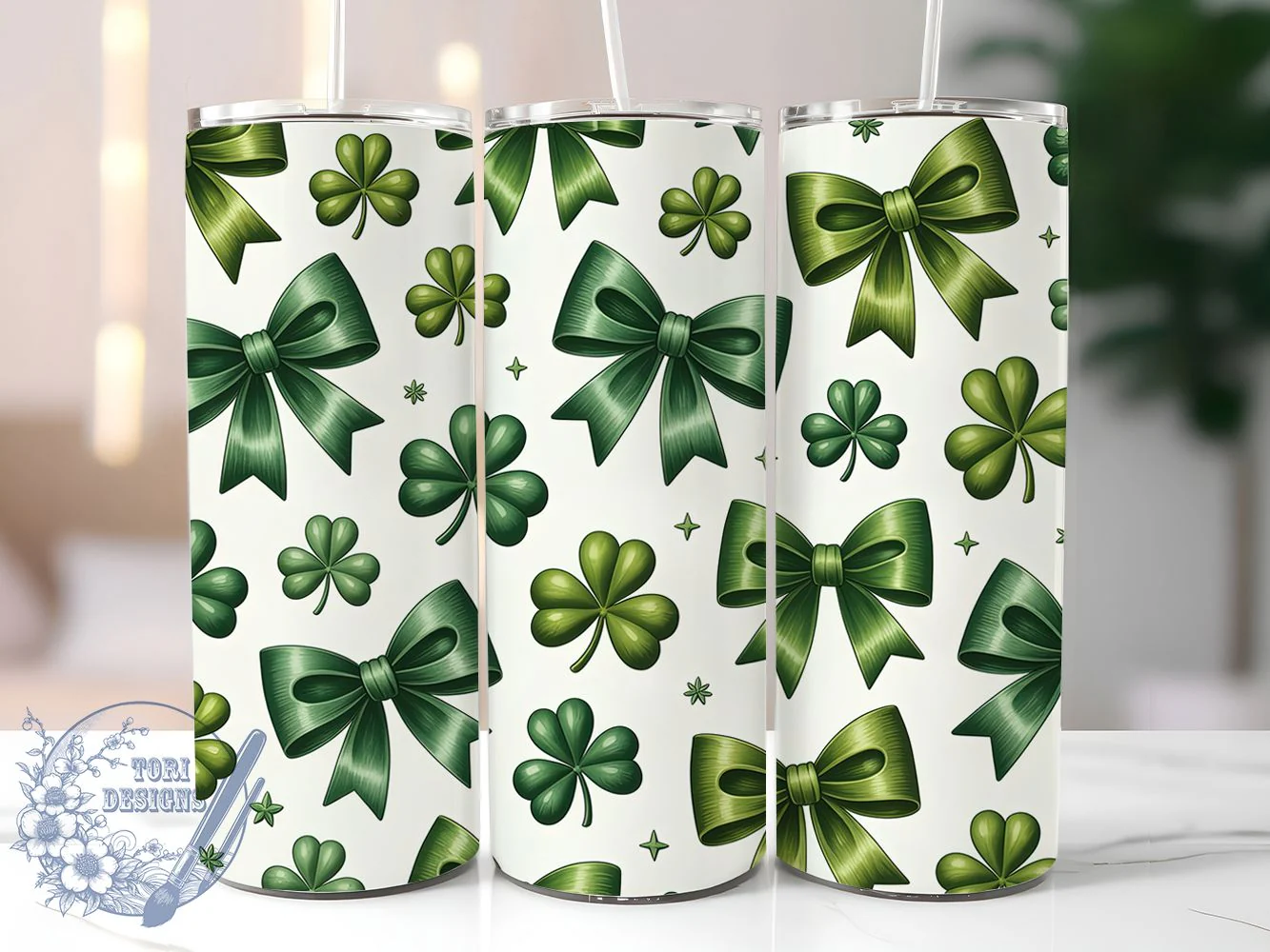 Green Bow Shamrock Tumbler, St. Patrick’s Tumbler, Stylish 20oz Wrap, Sublimation Design, Trendy Gift Idea, Irish Shamrock Wrap, Lucky Bow Tumbler