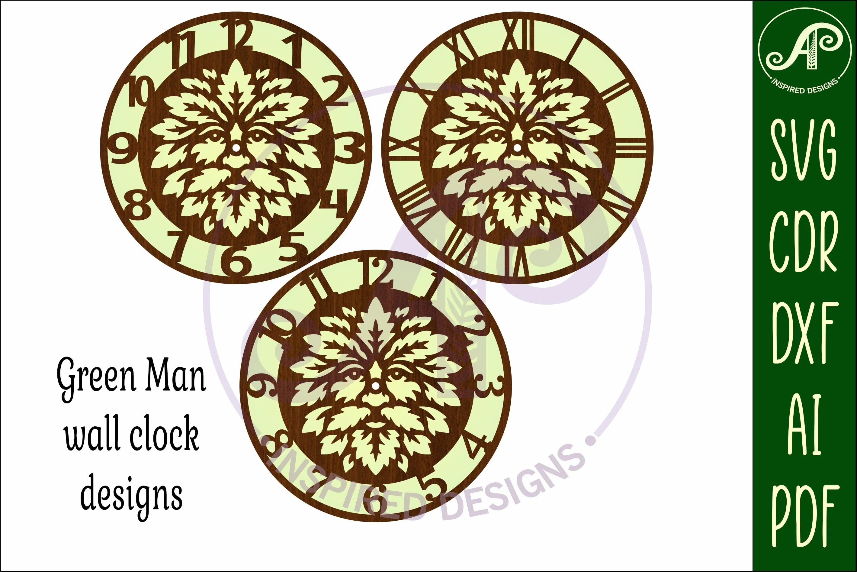 Green man Face clock wall clock laser cut file - Image 4